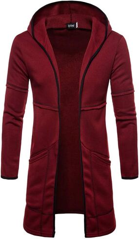Ymosrh Winter Jackets for Men Fashion Mens Hooded Solid Trench Coat Jacket Cardigan Long Sleeve Outwear Blouse in Kuwait