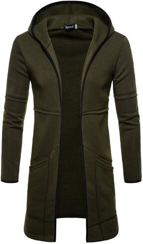 Ymosrh Winter Jackets for Men Fashion Mens Hooded Solid Trench Coat Jacket Cardigan Long Sleeve Outwear Blouse in Kuwait