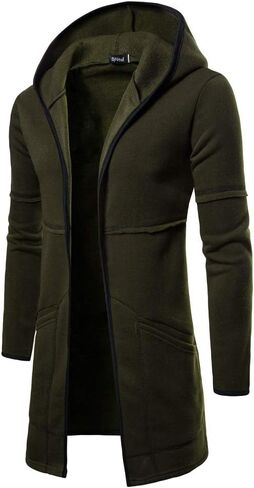 Ymosrh Winter Jackets for Men Fashion Mens Hooded Solid Trench Coat Jacket Cardigan Long Sleeve Outwear Blouse in Kuwait