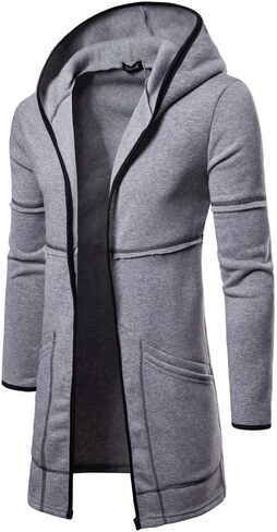 Ymosrh Winter Jackets for Men Fashion Mens Hooded Solid Trench Coat Jacket Cardigan Long Sleeve Outwear Blouse in Kuwait