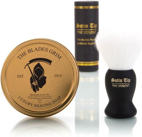 The Blades Grim & Satin Tip – White Synthetic Shave Brush & Smolder Soap Kit in Saudi Arabia