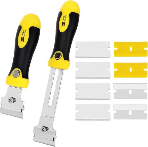 LISHINE 2 Pcs Razor Scraper for Glass Top Stove, Retractable Razor Scraper Tool with 8 Refill Blades, Long Handle Razor Blade Scraper, Remover Cleaning Scraper for Paint, Label Sticker Decal Removal in Saudi Arabia