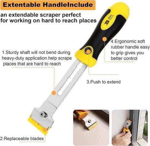 LISHINE 2 Pcs Razor Scraper for Glass Top Stove, Retractable Razor Scraper Tool with 8 Refill Blades, Long Handle Razor Blade Scraper, Remover Cleaning Scraper for Paint, Label Sticker Decal Removal in Saudi Arabia