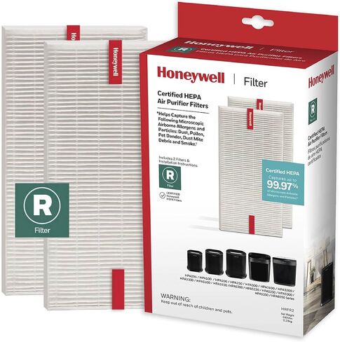 Honeywell HEPA Air Purifier Filter R, 2-Pack for HPA 100/200/300 and 5000 Series - Airborne Allergen Air Filter Targets Wildfire/Smoke, Pollen, Pet Dander, and Dust in Saudi Arabia