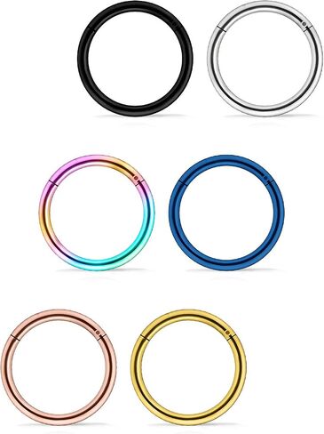 Lcolyoli 6Pcs 14G Surgical Steel Septum Clicker Ring Seamless Nipple Lip Nose Daith Cartilage Helix Tragus Hoop Sleeper Earring for Women Men 8mm-16mm in Saudi Arabia