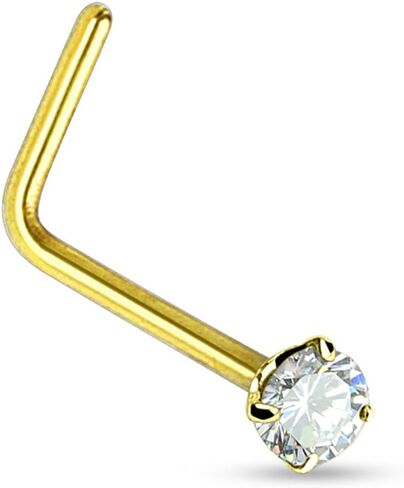 20G Cubic Zirconia Prong Set 316L Surgical Steel L bend Stud Nose Ring in Saudi Arabia