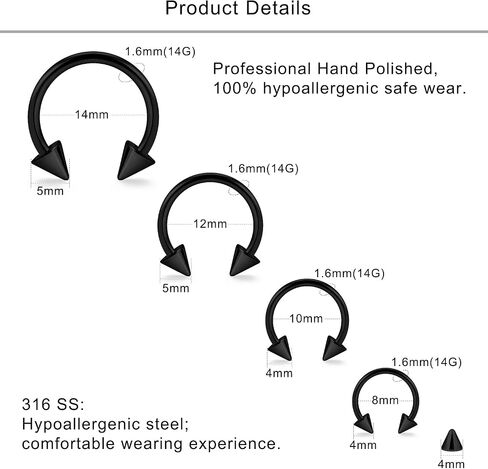 Lcolyoli 20G 16G 14G Variety of Sizes Horseshoe Rings Surgical Steel Nose Septum Rings Hoop Eyebrow Smiley Lip Rings Tragus Earring Daith Helix Piercing Jewelry for Women Men 6-12mm in Kuwait
