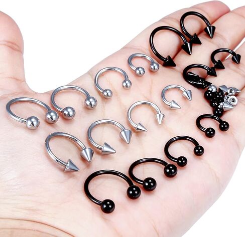 Lcolyoli 20G 16G 14G Variety of Sizes Horseshoe Rings Surgical Steel Nose Septum Rings Hoop Eyebrow Smiley Lip Rings Tragus Earring Daith Helix Piercing Jewelry for Women Men 6-12mm in Kuwait