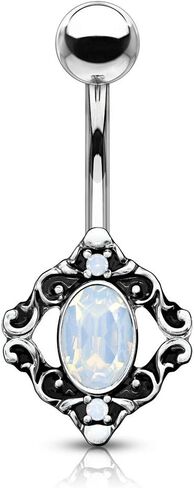 Amelia Fashion 14 Gauge Filigree with White Opalite Crystal Center Belly Button/Navel Ring 316L Surgical Steel in Saudi Arabia