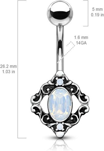 Amelia Fashion 14 Gauge Filigree with White Opalite Crystal Center Belly Button/Navel Ring 316L Surgical Steel in Saudi Arabia