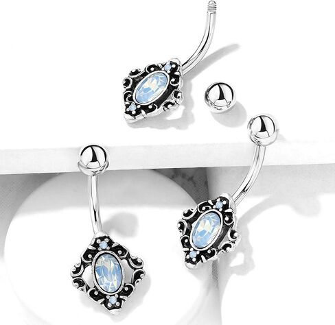 Amelia Fashion 14 Gauge Filigree with White Opalite Crystal Center Belly Button/Navel Ring 316L Surgical Steel in Saudi Arabia