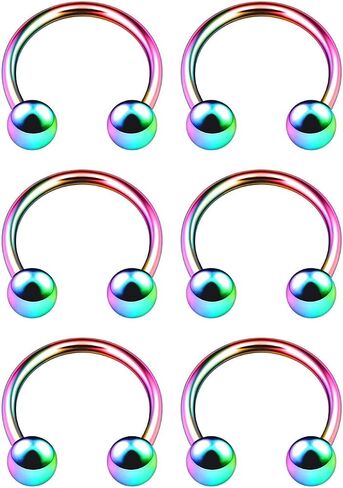 KJM FASHION 6PCS Anodized Rainbow Horseshoe Earrings 18g 5/16 8mm 3mm Ball Cartilage Septum Lip Earrings Tragus Piercing Jewelry 6534 in Saudi Arabia
