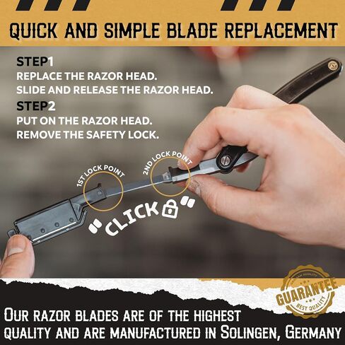 Straight Edge Razor for Men with 20+1 Easy to Use Disposable Blade Heads, Patented Shaving Razor Handle for Beard and Hair, Black Handle in Saudi Arabia