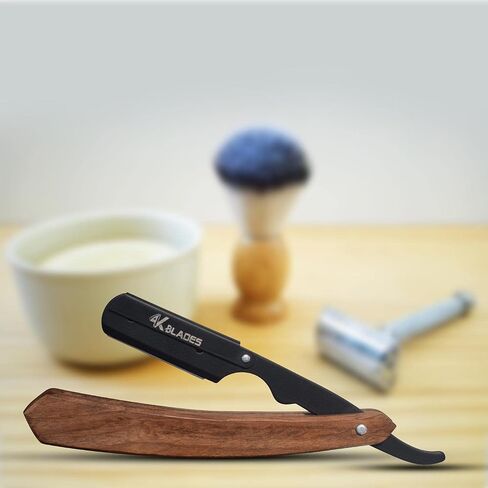 Professional Barber Straight Edge Razor - Salon Hair Cut Stainless Steel Safety Blade for Close Shaving, Navalha De Barbeiro (with 10 single edge sharp blades) (Wooden handle) in Saudi Arabia