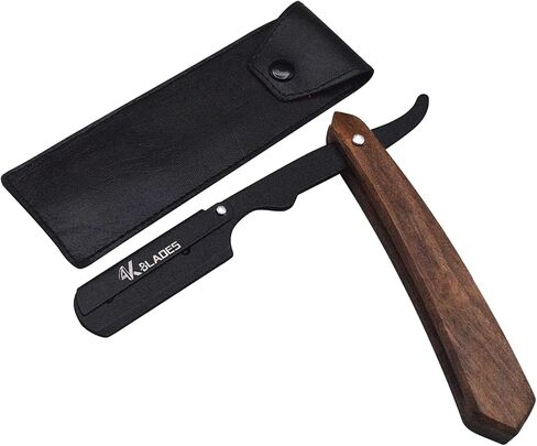 Professional Barber Straight Edge Razor - Salon Hair Cut Stainless Steel Safety Blade for Close Shaving, Navalha De Barbeiro (with 10 single edge sharp blades) (Wooden handle) in Saudi Arabia