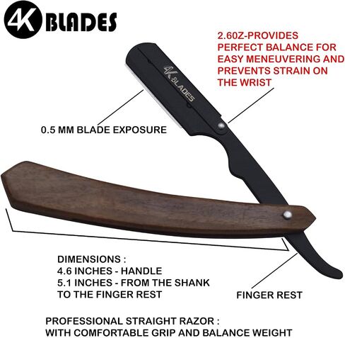 Professional Barber Straight Edge Razor - Salon Hair Cut Stainless Steel Safety Blade for Close Shaving, Navalha De Barbeiro (with 10 single edge sharp blades) (Wooden handle) in Saudi Arabia
