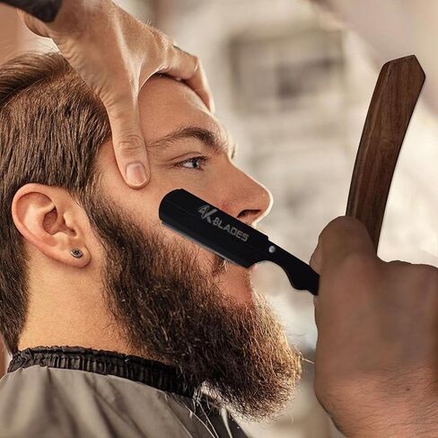Professional Barber Straight Edge Razor - Salon Hair Cut Stainless Steel Safety Blade for Close Shaving, Navalha De Barbeiro (with 10 single edge sharp blades) (Wooden handle) in Saudi Arabia