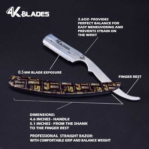 Professional Barber Straight Edge Razor - Salon Hair Cut Stainless Steel Safety Blade for Close Shaving, Navalha De Barbeiro (with 10 single edge sharp blades) (Wooden handle) in Saudi Arabia