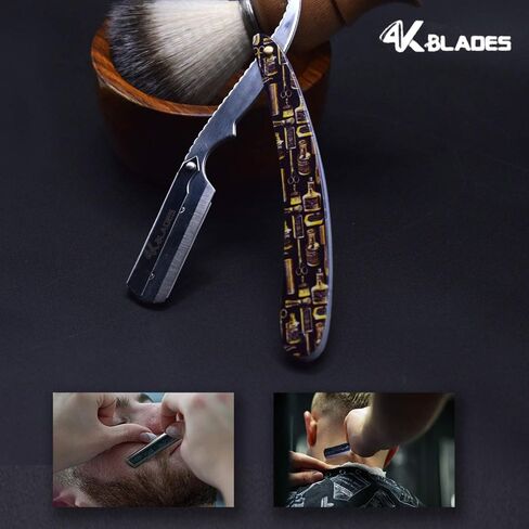 Professional Barber Straight Edge Razor - Salon Hair Cut Stainless Steel Safety Blade for Close Shaving, Navalha De Barbeiro (with 10 single edge sharp blades) (Wooden handle) in Saudi Arabia