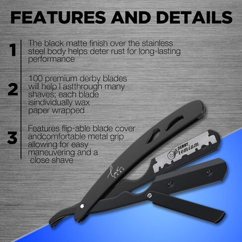 ماكينة حلاقة احترافية كلاسيكية بحافة مستقيمة - ماكينة حلاقة احترافية مع مستوى H وقبضة - ماكينة حلاقة مستقيمة ستانلس ستيل عالية السرعة للرجال مع 100 شفرة ديربي - حلاقة احترافية in Kuwait