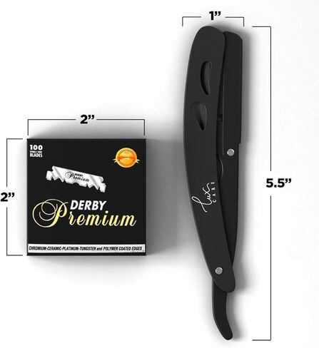 ماكينة حلاقة احترافية كلاسيكية بحافة مستقيمة - ماكينة حلاقة احترافية مع مستوى H وقبضة - ماكينة حلاقة مستقيمة ستانلس ستيل عالية السرعة للرجال مع 100 شفرة ديربي - حلاقة احترافية in Kuwait