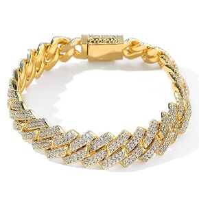 LKV 14K 14mm الزركون الماس ميامي الكوبي سلسلة سوار مطلية بالذهب الهيب هوب مثلج خارج تشيكوسلوفاكيا ربط سلسلة سوار للرجال والنساء in Kuwait