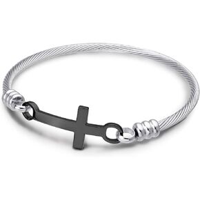 555Jewelry Stainless Steel Metal Religious Cross Clasp Bangle Bracelet in Saudi Arabia