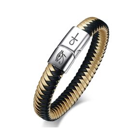 Vnox Genuine Leather Braided Ankh Cross Eye of Horus Stainless Steel Magnetic Clasp Cuff Band Bracelet
