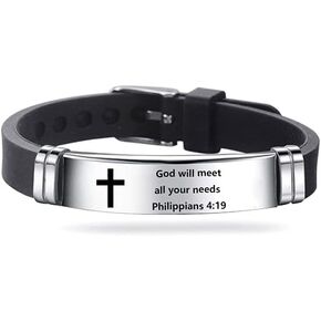 MZC Jewelry Religious Cross Silicone Sport Bracelet for Men Women Stainless Steel Engraved Inspirational Quote Christian Bible Wristband Bangle Adjustable Bracelet in Kuwait