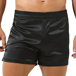 Oyolan Mens Silk Satin Boxer Sleep Shorts Underwear Mid Waist Side Split Boxer Briefs Pajama Lounge Shorts in Saudi Arabia