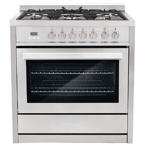 COSMO COS-F965NF 36 in. Dual Fuel Range with 5 Gas Burners, Electric Convection Oven with 3.8 cu. ft. Capacity, 8 Functions, Black Porcelain Interior in Stainless Steel in Saudi Arabia