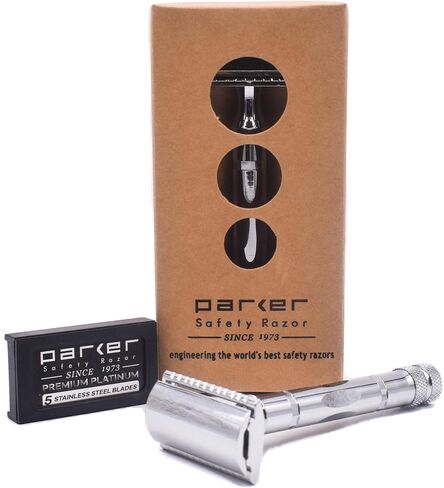Parker 89R Super Heavy Weight Double Edge Safety Razor with 5 Premium Platinum Parker Double Edge Razor Blades – 3-Piece Men’s Razor – Brass and Nickel Plated for Quality Shaves at Home in Saudi Arabia