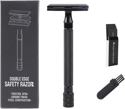 Metal Men's double-edged Safety Razors With 5 Double-Edged Blades and a Small Brush,Perfect for Everyday Use in Saudi Arabia