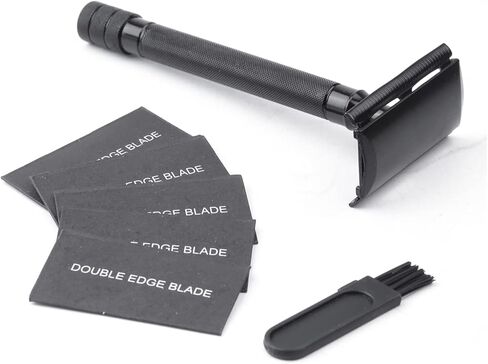 Metal Men's double-edged Safety Razors With 5 Double-Edged Blades and a Small Brush,Perfect for Everyday Use in Saudi Arabia