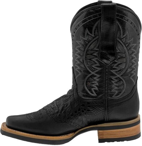 Mens Black Western Leather Cowboy Boots Crocodile Print Square Toe 11.5 E US in Saudi Arabia