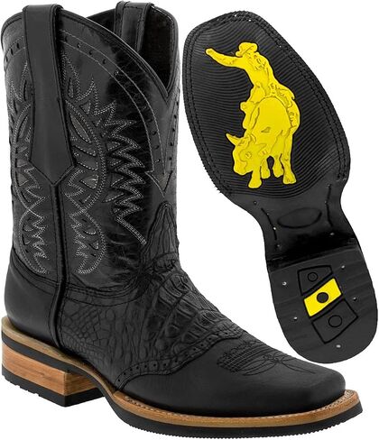 Mens Black Western Leather Cowboy Boots Crocodile Print Square Toe 11.5 E US in Saudi Arabia