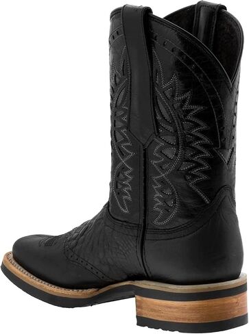 Mens Black Western Leather Cowboy Boots Crocodile Print Square Toe 11.5 E US in Saudi Arabia