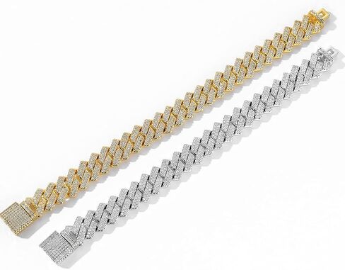 LKV 14K 14mm الزركون الماس ميامي الكوبي سلسلة سوار مطلية بالذهب الهيب هوب مثلج خارج تشيكوسلوفاكيا ربط سلسلة سوار للرجال والنساء in Saudi Arabia