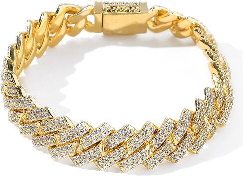 LKV 14K 14mm الزركون الماس ميامي الكوبي سلسلة سوار مطلية بالذهب الهيب هوب مثلج خارج تشيكوسلوفاكيا ربط سلسلة سوار للرجال والنساء in Saudi Arabia