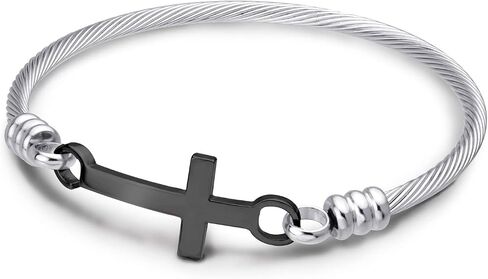 555Jewelry Stainless Steel Metal Religious Cross Clasp Bangle Bracelet in Saudi Arabia