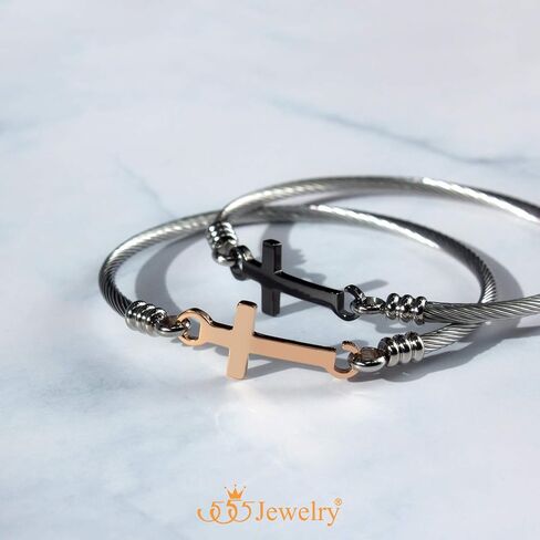 555Jewelry Stainless Steel Metal Religious Cross Clasp Bangle Bracelet in Saudi Arabia