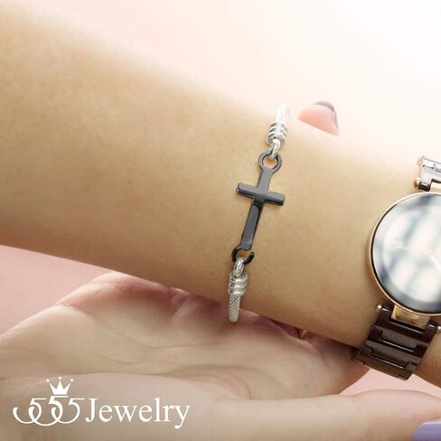 555Jewelry Stainless Steel Metal Religious Cross Clasp Bangle Bracelet in Saudi Arabia