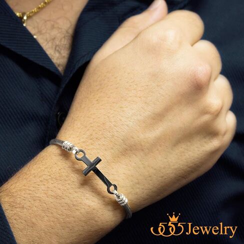 555Jewelry Stainless Steel Metal Religious Cross Clasp Bangle Bracelet in Saudi Arabia