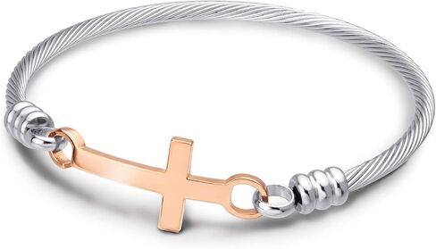 555Jewelry Stainless Steel Metal Religious Cross Clasp Bangle Bracelet in Saudi Arabia