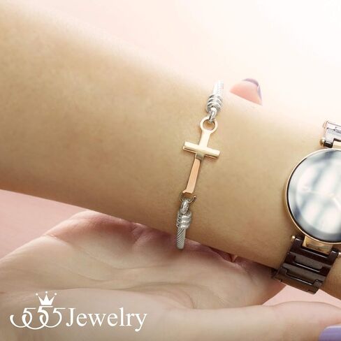 555Jewelry Stainless Steel Metal Religious Cross Clasp Bangle Bracelet in Saudi Arabia