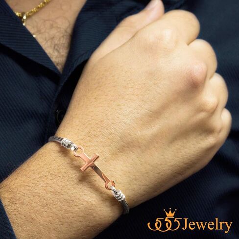 555Jewelry Stainless Steel Metal Religious Cross Clasp Bangle Bracelet in Saudi Arabia
