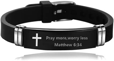 MZC Jewelry Religious Cross Silicone Sport Bracelet for Men Women Stainless Steel Engraved Inspirational Quote Christian Bible Wristband Bangle Adjustable Bracelet in Saudi Arabia