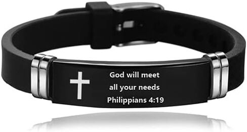 MZC Jewelry Religious Cross Silicone Sport Bracelet for Men Women Stainless Steel Engraved Inspirational Quote Christian Bible Wristband Bangle Adjustable Bracelet in Saudi Arabia