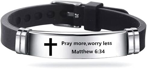 MZC Jewelry Religious Cross Silicone Sport Bracelet for Men Women Stainless Steel Engraved Inspirational Quote Christian Bible Wristband Bangle Adjustable Bracelet in Saudi Arabia