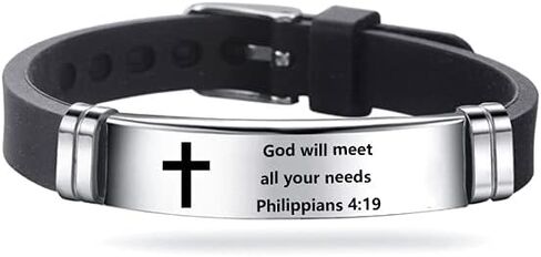 MZC Jewelry Religious Cross Silicone Sport Bracelet for Men Women Stainless Steel Engraved Inspirational Quote Christian Bible Wristband Bangle Adjustable Bracelet in Kuwait